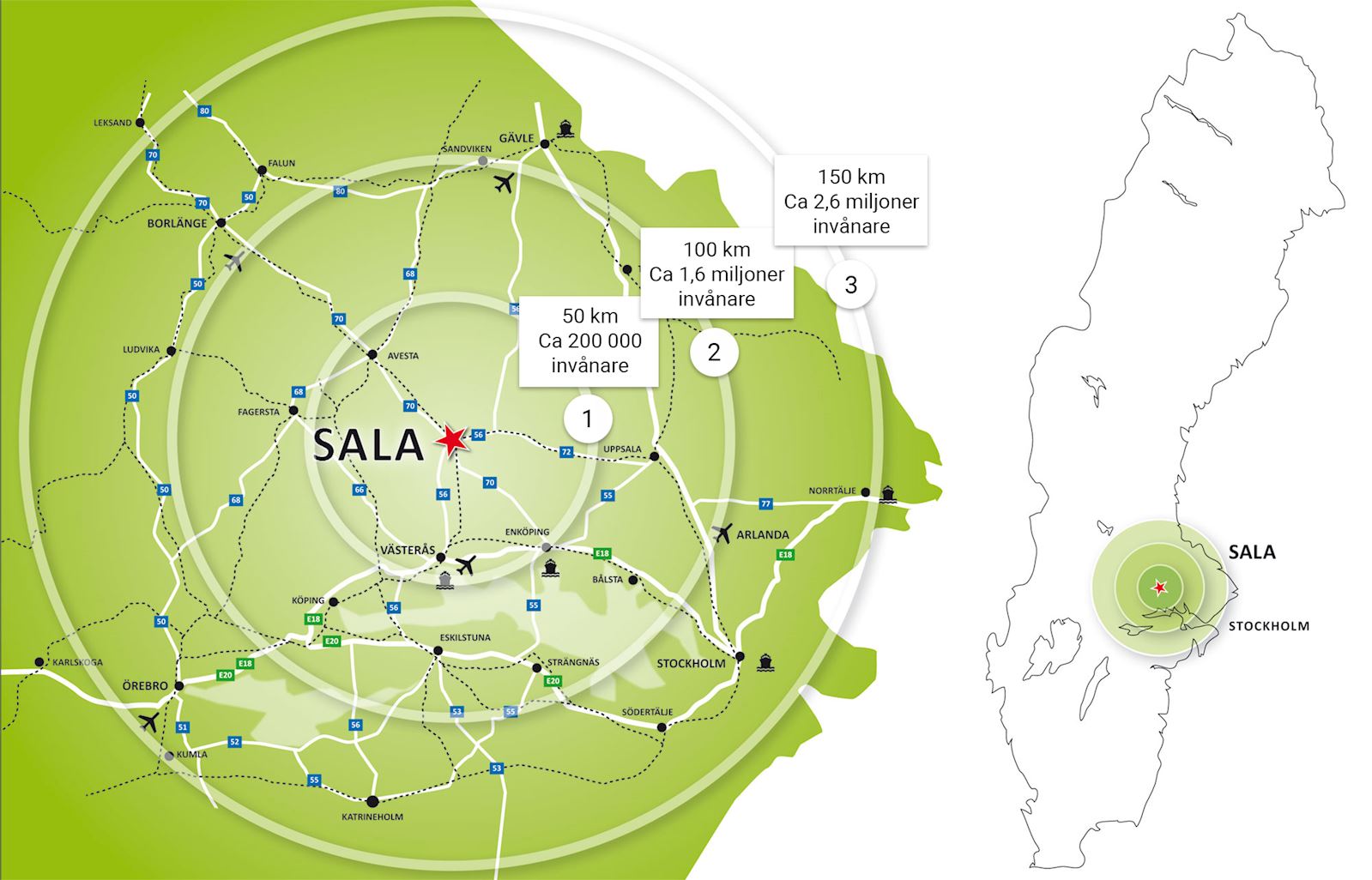 Etableringskarta med räckvidd